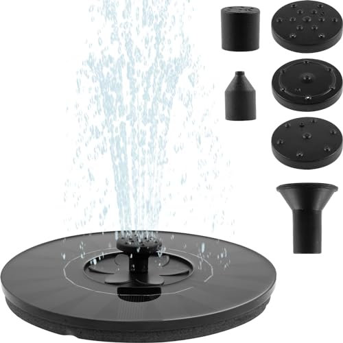 Pompa a fontana solare, fontana ad energia solare, con 5 ugelli, pompa ad energia solare, fontana galleggiante per giardino, laghetto, piscina, acquario per uccelli (rotonda)