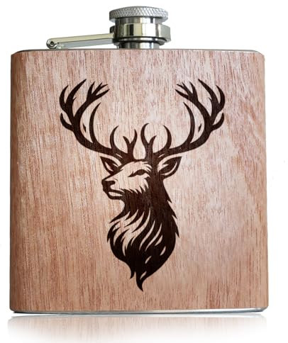 Flasque en bois avec gravure cerf | Accessoires de chasse Flasque chasseur cadeaux pour hommes avec cerf gravé