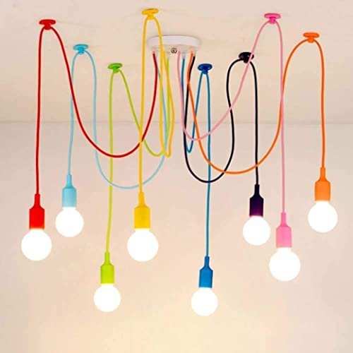 Peosaard Retro Pendant Light E27 Multicolor Light, Suspension Light Fitting Vintage Hanging Chandelier with Adjustable Cable, DIY Ceiling Spider Pendant Lamp for Living Room Bedroom Bar Cafe Hotels,