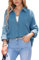 Stamain Musselin Bluse Damen Blau Freizeit Bluse Damen Langarm mit Baumwolle Sommer Strand Longbluse Große Größen Lose Hemdbluse für Frauen Oberteile M