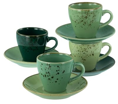 Creatable, 22881, Serie Nature Collection Green Life, 8-teiliges Geschirrset für 4 Personen, Espresso Set aus Steinzeug, spülmaschinen- und mikrowellengeeignet, Qualitätsproduktion