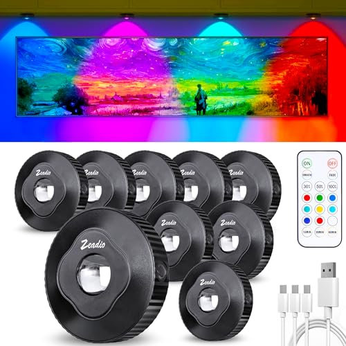 Zeadio Puck Kabinelleuchten mit Fernbedienung, LED wiederaufladbare Unterkabeletteuchten mit Klebepush-Push-Dimmbarer-Push-Licht für Wohnzimmer, Schlafzimmer, Lagerraum usw (Packung von 9)