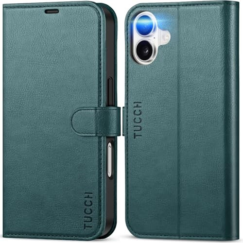 TUCCH Case for iPhone 16 (6.1) 2024 5G, Magnetic PU Leather Wallet Protective Flip Folding Stand Cover with[RFID Blocking]Card Holders[Kickstand][Shockproof TPU]Compatible with iPhone 16, Teal Blue