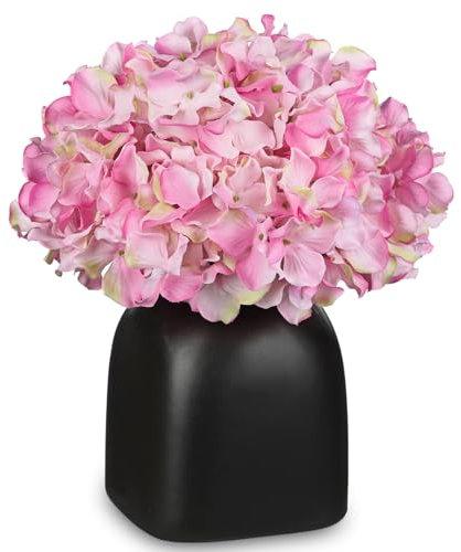 Briful 12.2 Hydrangea Artificial Flowers in Vase Silk Flowers for Decoration - Pink Artificial Flower in Ceramic Pot for Summer Decor - Faux Hydrangea Flower for Centerpieces Home Decor