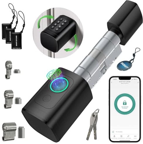 AVATTO Smart Türschloss mit Fingerabdruck und Passwort für 60-90mm Tür, Schließzilinder Länge ist einstellbar, mit Schlüssel, IC-Karte, Unterstützen Smart Life App Fernbedienung
