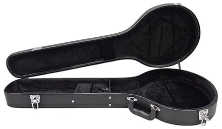 Banjokoffer Hartschale Vinyl Schwarz – Für 4 5 6-saitige Banjos – Holzkern, Plüsch-Innenfutter, Zubehörfach, Schloss, Griff, Füße – Stabiler Transportkoffer für Banjo mit verchromter Hardware