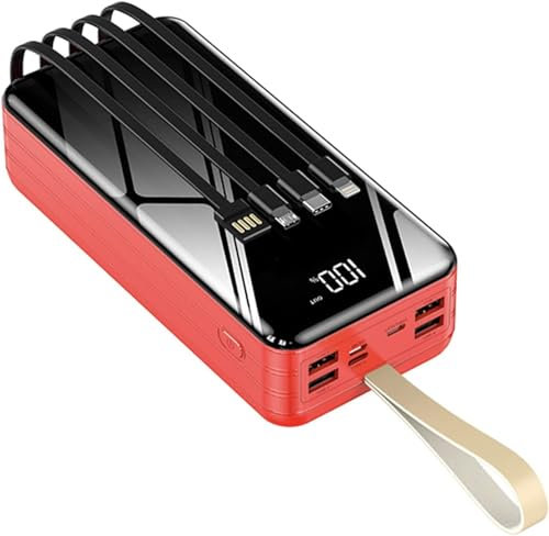 QWAXTRIW Portable Power Bank 40000-100000Mah USB Charger Built-In Charging Cables Charge 8 Devices at The Same Time Fast Charge Large Capacity Battery Pack(Red,100000mah)