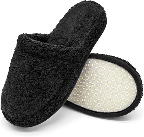 jazzylab Ciabatte da bagno in spugna – Pantofole per ospiti in cotone con memory foam, antiscivolo, lavabili – Per sauna, hotel, spa – Nero, 38-42, BL-1