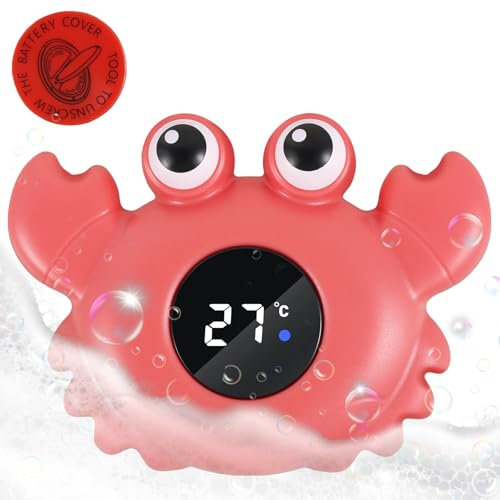 Baby Badethermometer mit LED-Warnleuchte Wasserdicht Ultra Sicher Hochempfindlicher Sensor Wasserthermometer Baby mit LR44-Batterie Digitales Badewannenthermometer für Kinder Bad Pools (Rot)