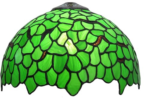 Lampenschirm im Tiffany-Stil, 30,5 cm, Ersatz-Lampenschirm aus Buntglas, grüne Blätter, Deckenlampenschirm for Tischlampen, Pendelleuchte, Stehlampe, handgefertigt, Vintage, Heimdeko