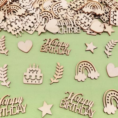 Streudeko Tischdeko Geburtstag, 80 Stück Holz Konfetti Geburtstag, Happy Birthday Tischdeko, Geburtstagsdeko Tisch, Happy Birthday Deko Mädchen Junge