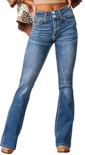 Tomwell Jean Bootcut Femme Jean Taille Haute Mode Stretch Pantalon Denim Flared Leggings