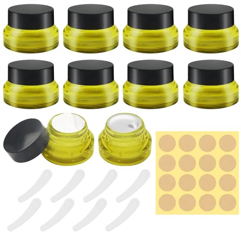 Bohoray 8PCS Creme Behälter avec Couvercle 15ml, Petit Pots Vide Cosmétiques avec Spatule et Étiquette, Petits Pots en Verre Clair de Voyage pour Lotion, Crème, Spécimens