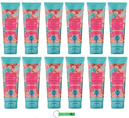 12x Tesori d'Oriente Duschgel Ayurveda - Duschcreme mit Noten von Amla und Patchouli - Reinigt die Haut sanft und verleiht ihr Glanz und Weichheit 250ml + Beni Culinari Kostenloser Schlüsselanhänger
