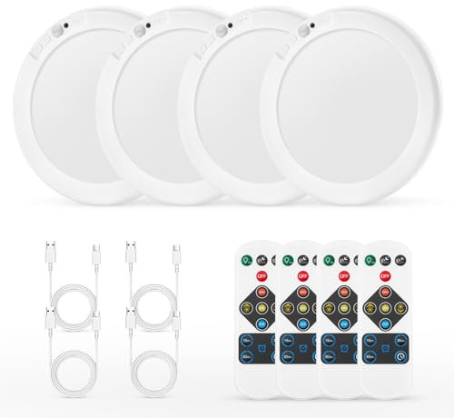 Bojim Plafon LED Recargable con Sensor de Movimiento, 6000 mAh Lamparas de Techo Regulable a Pilas sin Cables, IP44 Luces para Ducha con Mando sin taladro, 4 Piezas