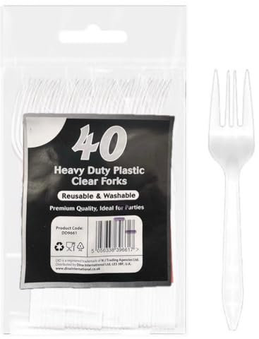 Party2u ® 40 Premium Designer Crystal Clear Forks, Heavy Duty, Microwave-Safe Solid Tablefork, 6 Long for Birthday, Parties, Camping, Catering and Wedding Cutlery Set Reusable, Washable