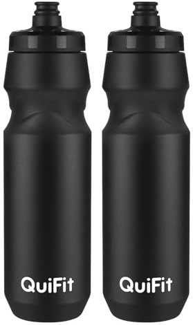 QuiFit Trinkflasche Fahrrad 1 liter, Auslaufsicher, Rennrad Sportflasche 1 liter 2er Pack, BPA Frei Passend für die Meisten Flaschenhalter Fahrrad (Black+Black, 1000ml)