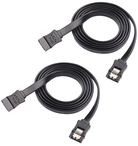 ELFJMZP 100cm SATA III 6Gbps Cable de Datos 2-Pack - Bloqueo de pestillo conectores rectos SSD/HDD/CD Drive Ready Negro 3.3 pies de cable