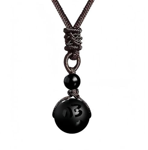Collier Pendentif de Protection en Obsidienne Dorée/Noire Naturelle 16/18mm – Pierre Énergétique Chakra, Amulette Porte-Bonheur Unisexe pour Homme & Femme, Cordon Tressé Réglable 20-35cm