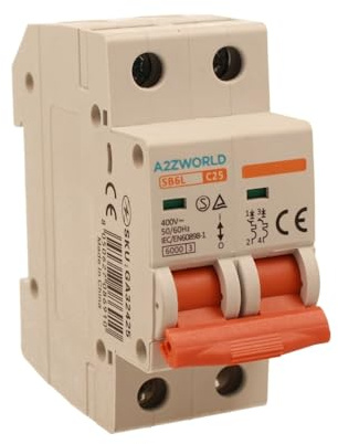 Interruttore Magnetotermico 25A C25, Bipolare 2P, Curva C 6kA, 2 Moduli DIN 220V AC, Certificato IEC60898-1, Serie SB6L