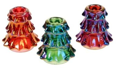 Werner Voss GmbH Kerzenleuchter Tanne 3er Set aus irisierendem Glas Ø 7x7,5 cm Weihnachtsdeko Indoor