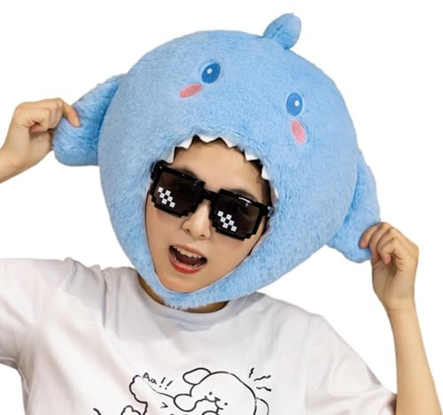 Rrlihjgu Plüschhai-Mütze, für Geburtstagsfeiern, Hai-Thematik, Kopfbedeckung, weich, für Cosplay, Halloween, Fotos, Karneval, Partys, Kostüme, Veranstaltungen