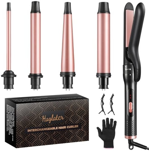 5-in-1 Lockenstab Set mit 4 Lockenstäben und Glätteisen-Aufsatz | 5 Aufsätze für kleine und große Locken, Wellen und glattes Haar – 4 Lockenstäbe plus Glätteisen für vielseitige Styles.