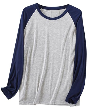 T-shirt en modal à manches longues pour homme – Haut de pyjama ultra doux et léger à col rond confortable à coupe ample unie T-shirt basique décontracté pour la maison et le salon