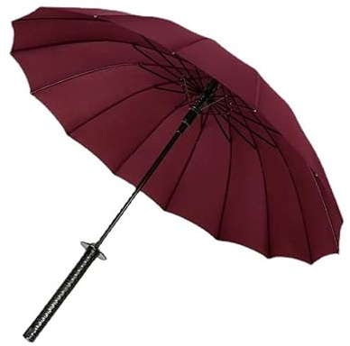 Samurai-Regenschirm mit langem Griff, kreativer Schwertschirm Samurai Schwert-Design Outdoor Reise Sonne & Regen Winddicht Wasserdicht(Red)