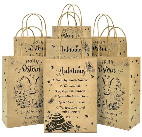 10 Ostertüten Ostergeschenke Geschenktüten Ostern zum Befüllen | Mit Spruch „15 Minuten Auszeit für dich“, ideal für Ostereier, Osterkorb & Tischdeko