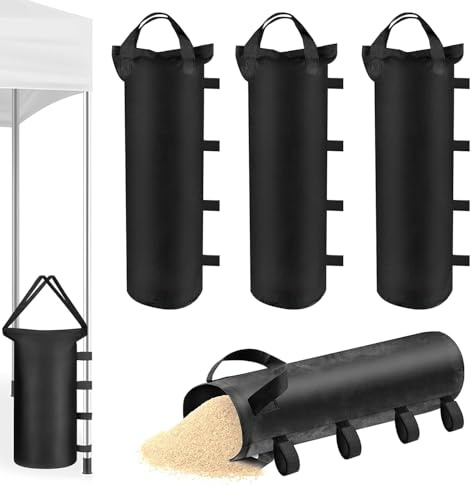 4 Stück Pavillon Sandsäcke, 800D Oxford Verstärktes, Sandsäcke zum Beschweren, Pavillon Zubehör, für Pavillon, Garten, Strand, Zelt 50 x 15cm (Schwarz)