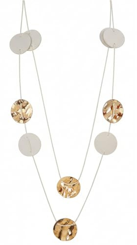 Sanixa Karma NH11274633 Statement Halskette Weiß Gold Damen Textil Leder Kette 100 cm Schmuck für Frauen Damenhalskette Statementkette modern