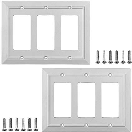 Pack of 2 Wall Plate Outlet Switch Covers by SleekLighting | Classic White Architecture Wall plates| Variety of Styles: Rocker/Receptacle/Toggle / & Combo | Size: 3 Gang Rocker