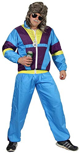 Foxxeo 80er Jahre Kostüm für Erwachsene Premium 80s Trainingsanzug Assianzug Assi - Herren Größe S-XXXXL - Fasching Karneval Anzug, Farbe blau-lila-gelb, Größe: M