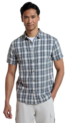 Mountain Warehouse Weekender Short Sleeved Mens Shirt - 100% Cotton Shirt, Lightweight Casual Top, Breathable, Comfortable - Spring Summer, Walking, Camping Light Grey S