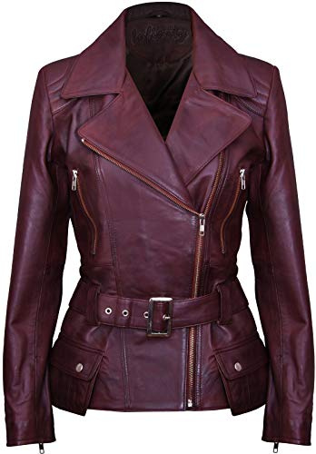 Damen Conker Braun Lange Feminine Leder Motorradfahrer Jacke
