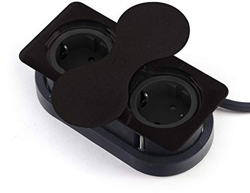 Prise de Courant Intégrée carrée (2 x Prise Schuko) noir avec Push to open Couvercle Pivotant Prise Double pour Plans de