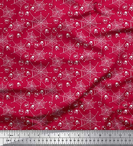 Soimoi Rosa Poly Krepp Stoff Spinnennetz, Crossbone & Schudel Halloween Stoff Meterware 42 Zoll breit