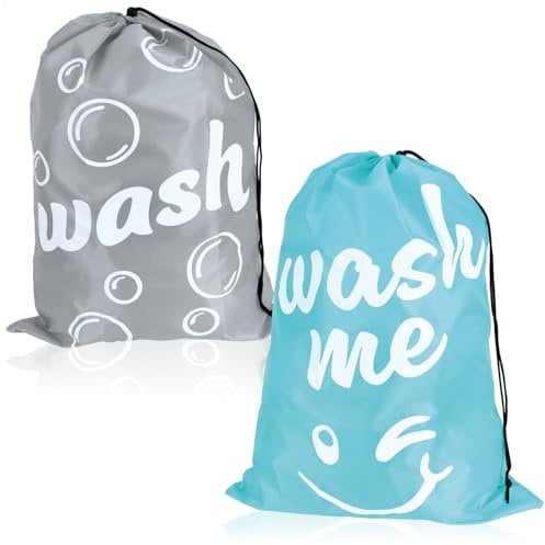 com-four® 2x Wäschesack für Reisen - faltbarer Wäschebeutel für Schmutzwäsche - Wäschesammler mit Kordelzug - Wäschebeutel 69 x 50 cm (02 Stück - türkis/grau)