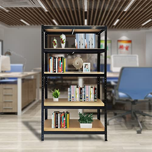 5 Tier Garage Shelving Unit Heavy Duty Steel Metal Industrial Shelves Boltless Adjustable Racking Storage Shelf MDP Boards Max 875KG Capacity 70cm x 30cm x 150cm (Black)