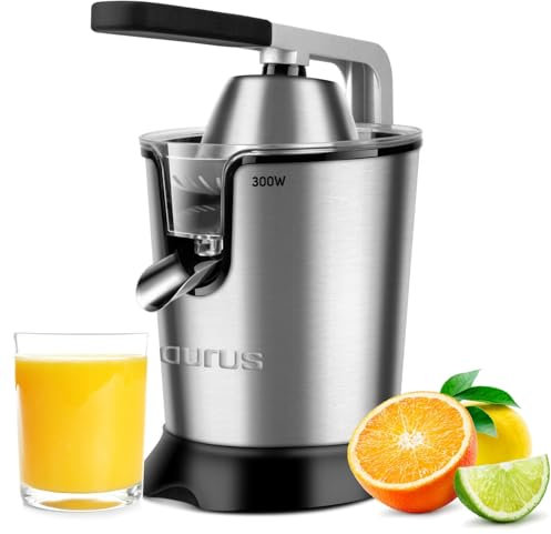 Taurus- Exprimidor Naranjas Easy Press 300 Profesional 300W | Acero INOX |Apto Lavavajillas| Vertido Continuo con Palanca + Deposito 650mL | 2 conos | Filtro inox + regulador pulpa electrico | sin BPA