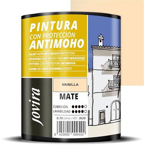 JOVIRA PINTURAS Pintura Antimoho, Evita el moho, resistente a la aparición de moho en paredes, aspecto mate. (750 Mililitros, Vainilla)