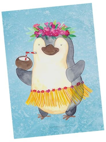 Mr. & Mrs. Panda Postkarte Pinguin Kokosnuss - Geschenk, Urlaub, Geschenkkarte, erholt, Einladungskarten Geburtstag, Pinguine, Einladung Geburtstag