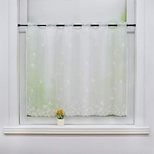 Joyswahl Scheibengardine Leinen-Optik Bistrogardine »Alea« mit Blüten Stickerei Transparente Gardine Stores BxH 110x75cm Weiß 1er Pack