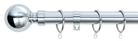 Plain Ball Extendable Curtain Pole (25/28mm) (Nickel,180cm - 340cm) | Heavy Duty Metal Extendable Curtain Pole, 25/28MM Diameter, Rings & Fittings Included for Bedrooms, Lounges and Living Rooms