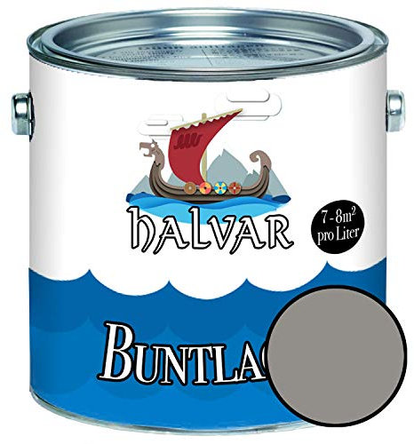 Halvar Barniz de colores para madera y metal, color gris mate RAL 7000-7047, para madera, interior y exterior, resistente a la intemperie, protección duradera perfecta (20 L, RAL 7030 gris piedra)