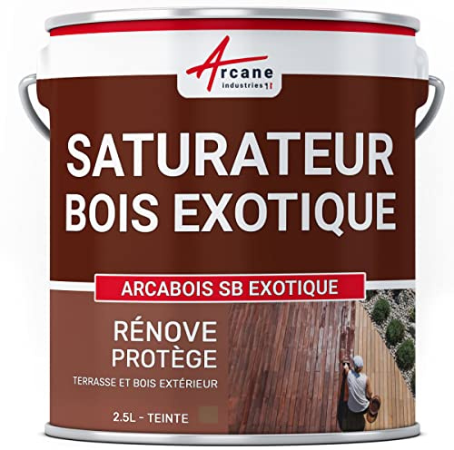 Saturateur Bois Exotique Hydrofuge Terrasse 2.5 L (jusqu'à 12.5 m²) Teck | Hydrofuge Terrasses et Bois Exotiques, Nourrit en Profondeur, Incolore ou Teinté, Protège des Uv - Arcane Industries