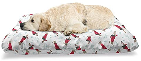 ABAKUHAUS Dackel Haustierbett, Frohe Weihnachten und EIN Hund, beissfestes Kissen für Hunde und Katzen mit abnehmbaren Bezug, 60 cm x 100 cm, Warm Taupe Dark Pink