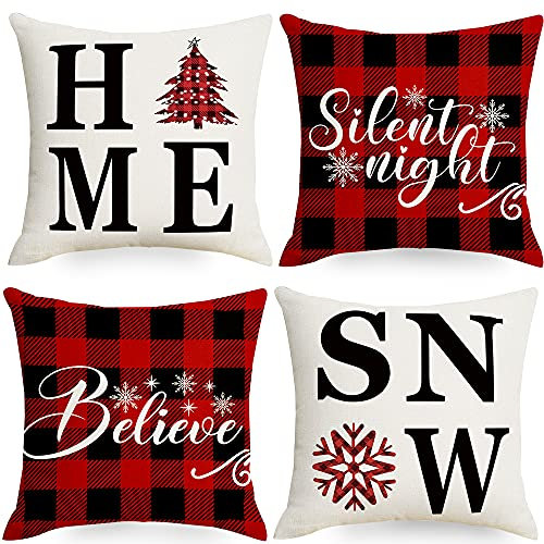 Artmag 40,6 x 40,6 cm Weihnachtsschnee-Überwurf-Kissenbezüge, dekoratives Bauernhaus, Outdoor, Glaube, Stille Nacht, Weihnachten, Kissenbezüge, 4er-Set für Couch, Sofa