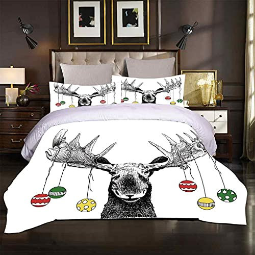 XOYKX Bettwäsche Set 3 Teilig Graues Tier Elch, 1 Bettbezug 135X200 Und 2 Kissenbezug 80X80 cm, 100% Microfaser Baumwolle, Modern Bettbezüge Mit Reißverschluss Für Kinder Jungen Mädchen